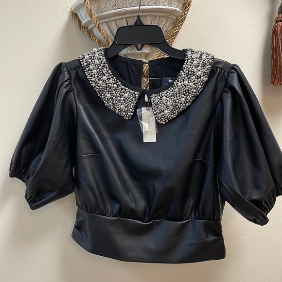 New Women’s Maeve Faux Leather Puff-Sleeve Blouse By Anthropologie!!🔥🔥🔥 - Picture 8 of 16
